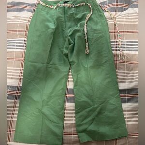 Larry Levine Sport Size 12 Cropped Linen Blend Flat Front Pants Green Zip
